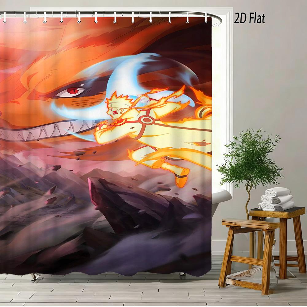 

2D Flat Anime Minato Yellow Flash Fire Background Shower Curtain Waterproof Bathroom Decor W60H190(CM)-1 Pcs