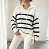Women's Hooded Striped Pullover Knit Sweater for Fall Winter
