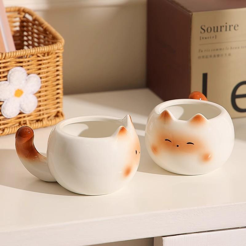 Cute Cat Ceramic Mug Black Cat Coffee Mug with Handle Insulated Coffee Cups 3D Porcelain Tea Cup Birthday Gift for Cat Lovers