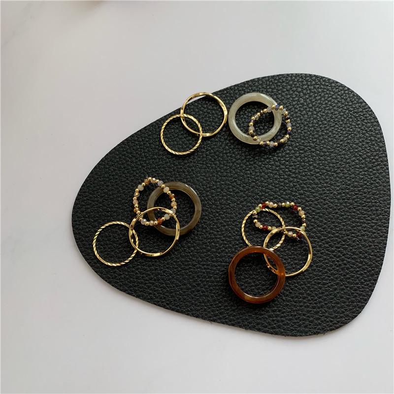 Korean Retro Rice Bead Acrylic Crystal Four-Piece Ring Set