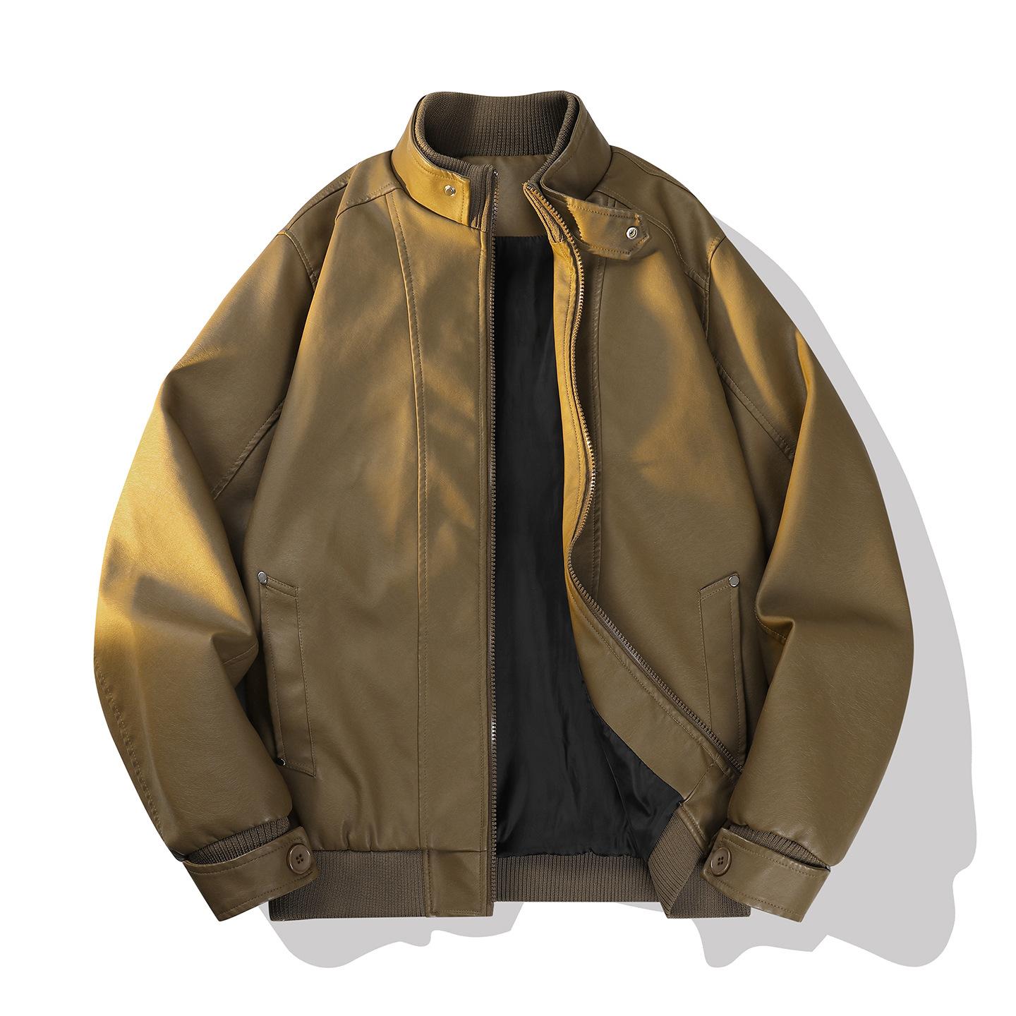 

Мужская кожаная куртка 2025 осень новая американская ретро свободная повседневная кожаная куртка стойка воротник мотоциклетная куртка XXXL верблюд