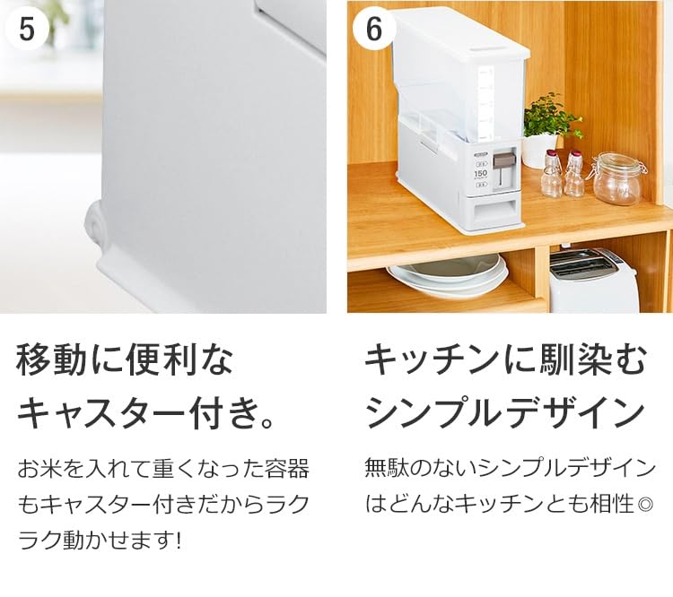 Asvel AZ Measuring Rice Container, 6kg Capacity, Measures Individual Rice Increments, Suitable for Wash-Free Rice, Slim Design, Washable, Disassembled