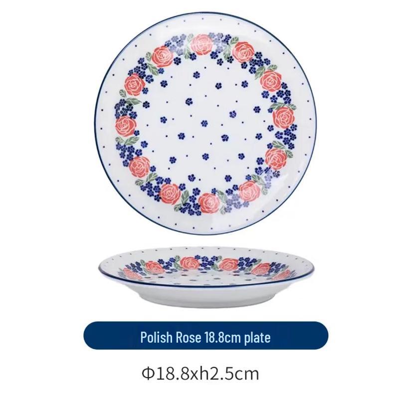 Японская керамическая полированная тарелка для ужина Arugama Rose