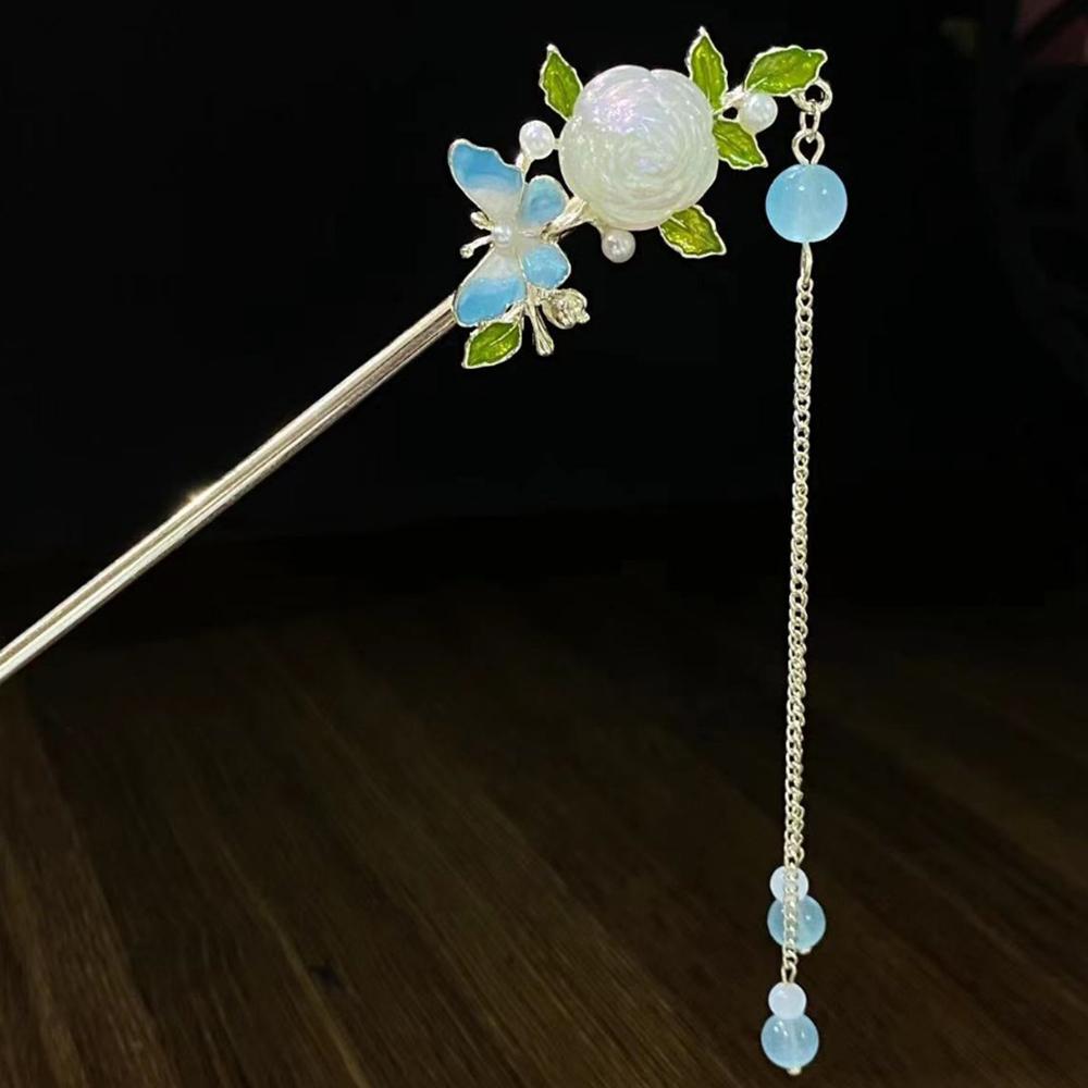1pc Luxury Rose Tassel Hairpin Modern Chinese Shaking Butterfly Clip Vintage Elegant Hair Accessory Simple and Modern Hairpin