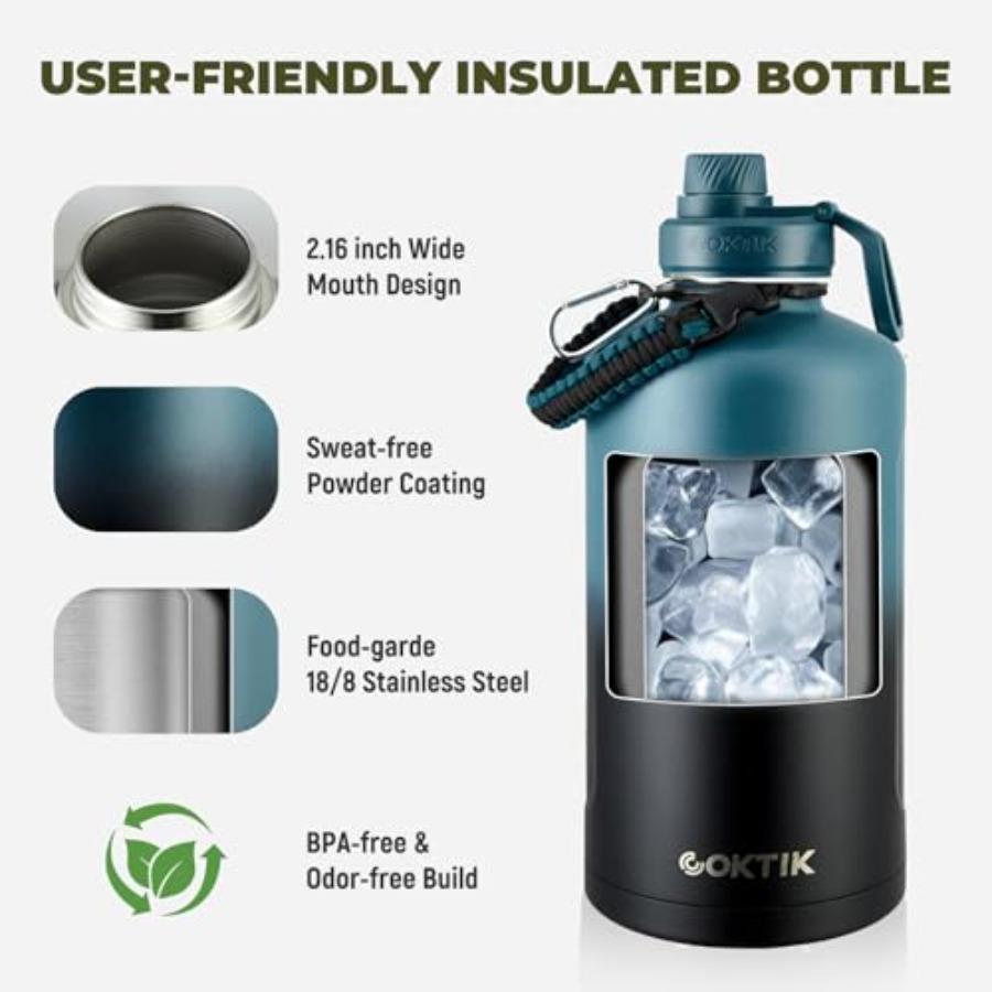 128oz Insulated Water Bottle - Stainless Steel Vacuum Metal Portable 1 Gallon Large-Ccity Sports Bottle with Straw Carry Bag an
