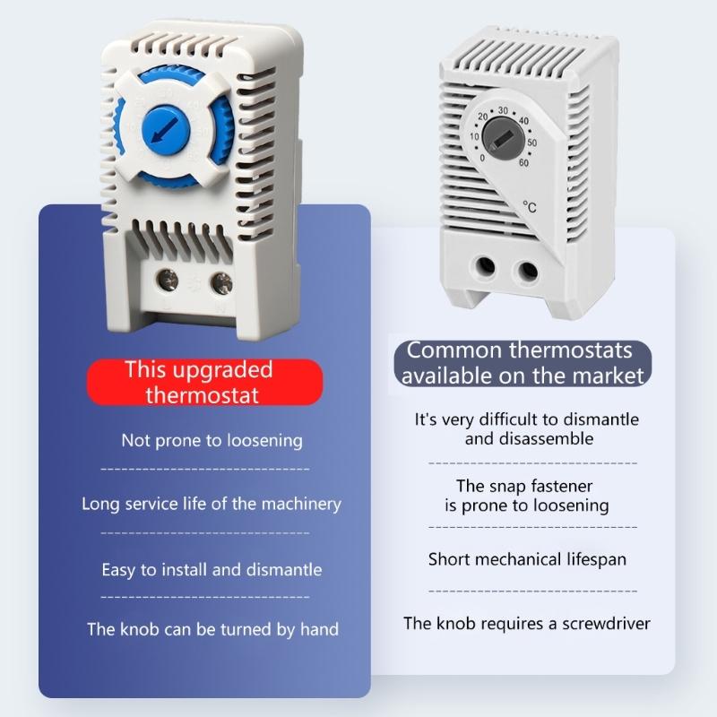 Multifunctional Thermostat for Heating and Cooling Systems Adjustable 0-60℃ with DIN Rail Mount and Flame Retardant Plastic
