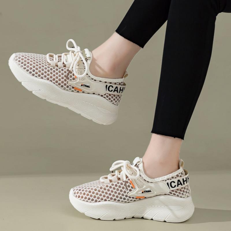 Women's Mesh Hole Shoes Breathable Thick Sole Versatile Sports Shoes Student Casual Running Shoes