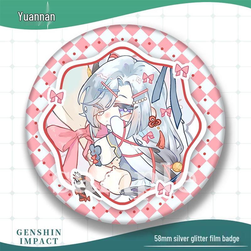 Genshin Impact Q Version Metal Badges: Tighnari, Scaramouche, Furina, Kaveh, Zhongli Brooch Set