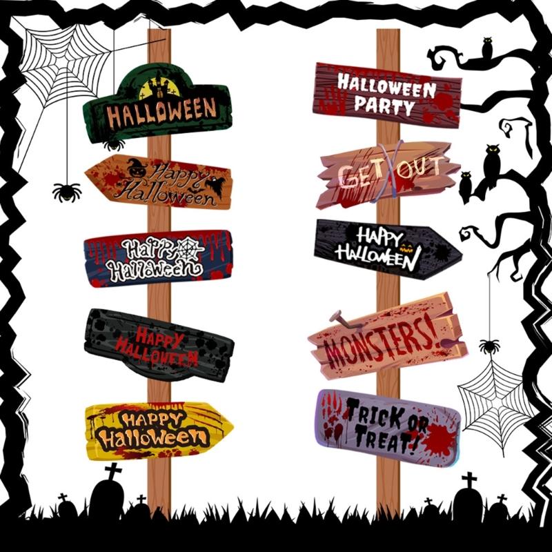 10Pcs Eerie Warning Sign Set Easy To Install On Wall Door Fences Ideal For Halloween Home Haunting Theme Decoration