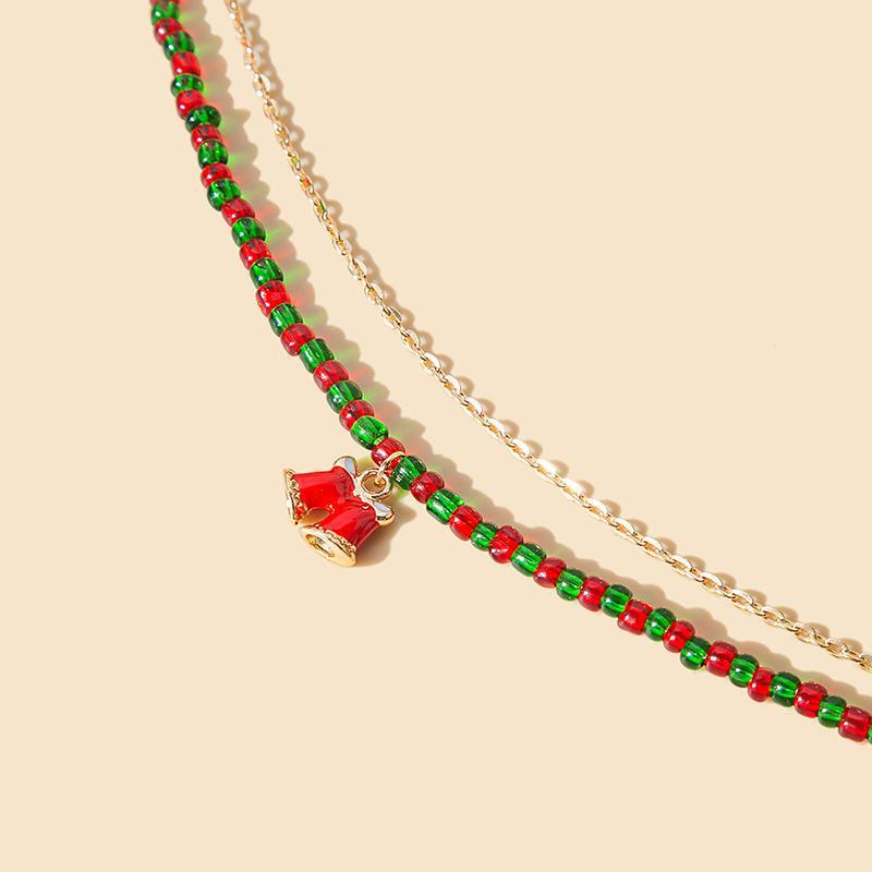 European-American Style Handmade Colorblock Beaded Bracelet with Cartoon Christmas Tree