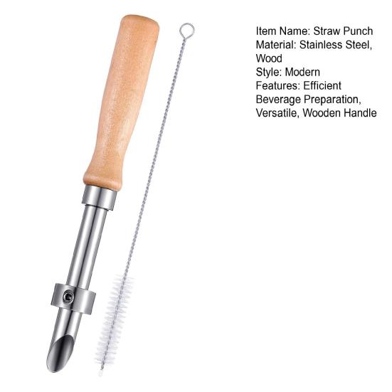 Straw Puncher for Plastic Lids Adjustable Collar Straw Hole Puncher Wooden Handle Lemonade Cup Hole Punch Tool Beverage Making Supplies