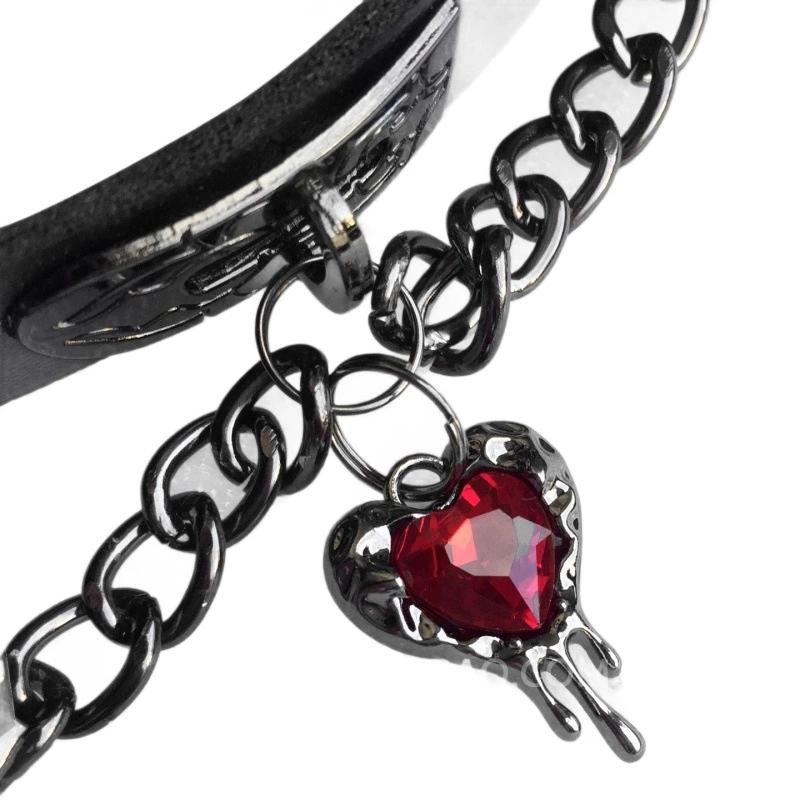 Gothic Punk Black Leather Choker Necklace for Women Red Heart Cross Charm Pendent Necklace Y2K Jewelry Unisex