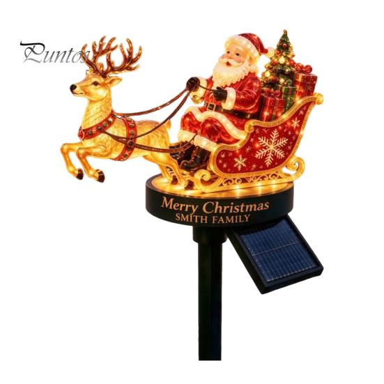 Decorative Lawn Stake for Christmas Santa And Reindeer Sleigh Solar Garden Light, Warm LED Pathway Claus Decorations Lamp, Powered Outdoor Waterproof