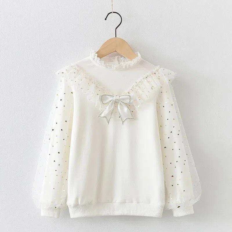 

Джемпер для девочек в корейском стиле с длинными рукавами и кружевным воротником - рубашка принцессы на весну и осень 120 cm