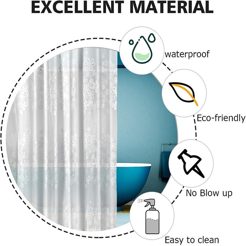 Shower Curtain, Transparent PEVA, Waterproof, Semi-Transparent Clear, Anti-Mold PVC-Free, Washable With 12 Rings