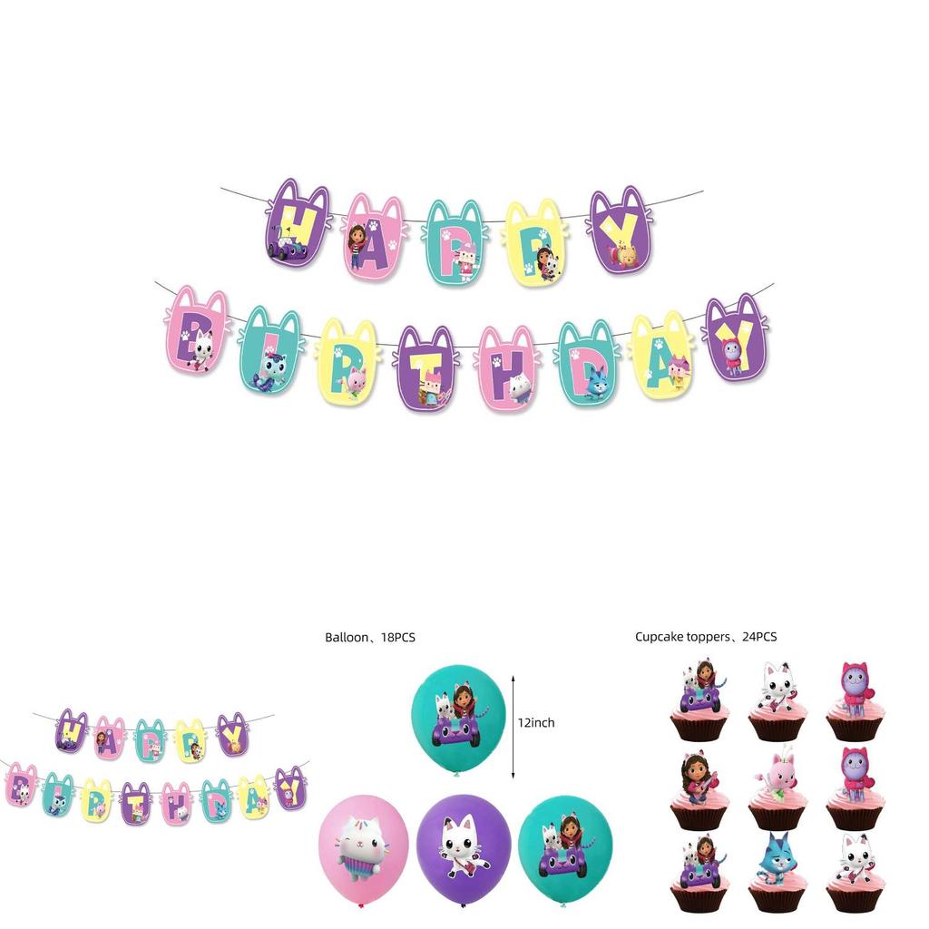 Whimsical Gabbys Dollhouse Party Supplies Featuring Durable Banners Balloons And Themed Cake Toppers