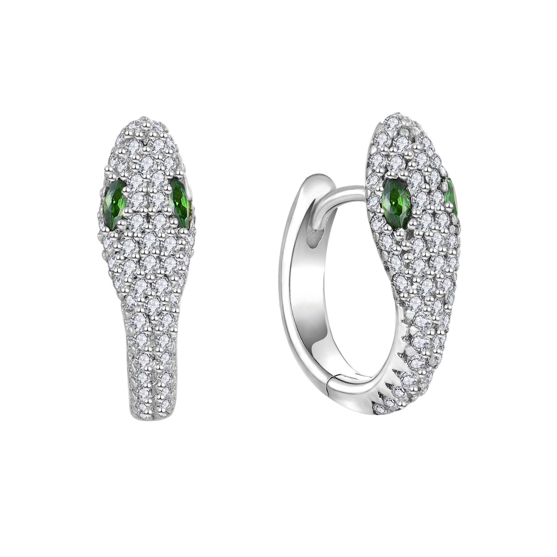 Diamond-Studded Snake Ear Cuff Earrings S925 Sterling Silver S925 Sterling Silver