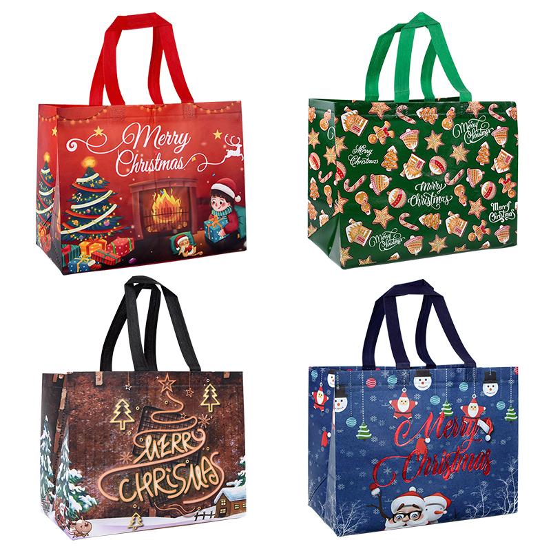 4/8pcs Christmas Gift Bag with Handles Xmas Non-Woven Tote Bag Santa Snowman Candy Treat Bags Navidad New Year Party Decorations