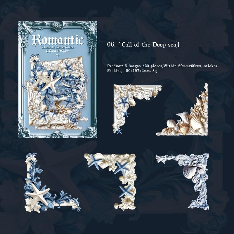 20pcs/bag Flower Themed Corner Frame Stickers Decorative Scrapbook Photo Frame Cards DIY Sticker Hand Account Background Collage