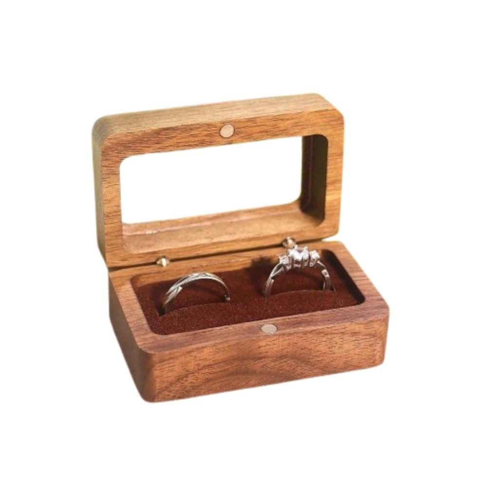Double Slot Wooden Ring Box Rectangular Jewelry Ring Holder Black Walnut Cufflinks Box  Couples