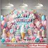 2D Sweet Candy Happy Birthday Backdrop Lollipop & Cupcake Photo Booth Background