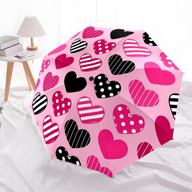 1 pièce Parapluie Automatique Mignon Motif Cœur Design 8 Baleines Compact Engrenage pour Voyage en Plein Air, Cadeau de Vacances Parfait yy251230018