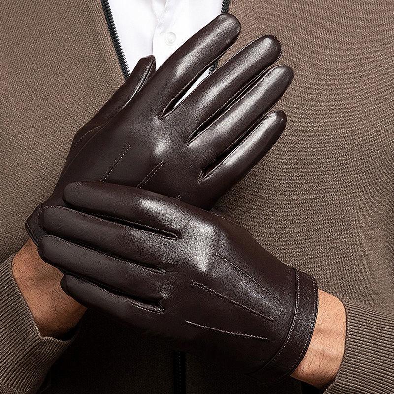 Leather Sheepskin gloves Winter Black Motorcycle Biker Driving Work glove for Men Toucnscreen Full Finger Successful individuals