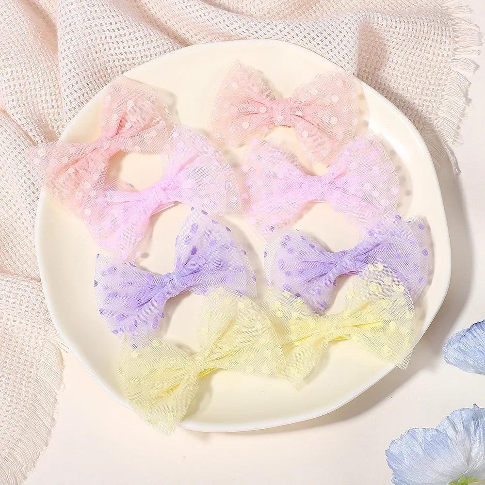 2 Stück/Los Gepunktete Haarschleifen Haarspangen für Mädchen Boutique Süße Organza Schleife Mädchen Hübsche Haarspangen Haar-Accessoires