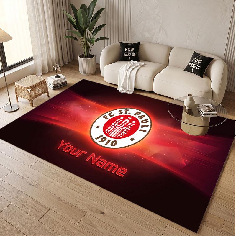 Benutzerdefinierter Teppich FC St. Pauli Muster Druck Name Text Weicher Rutschfester Boden Teppich für Haus Innen Dekoration
