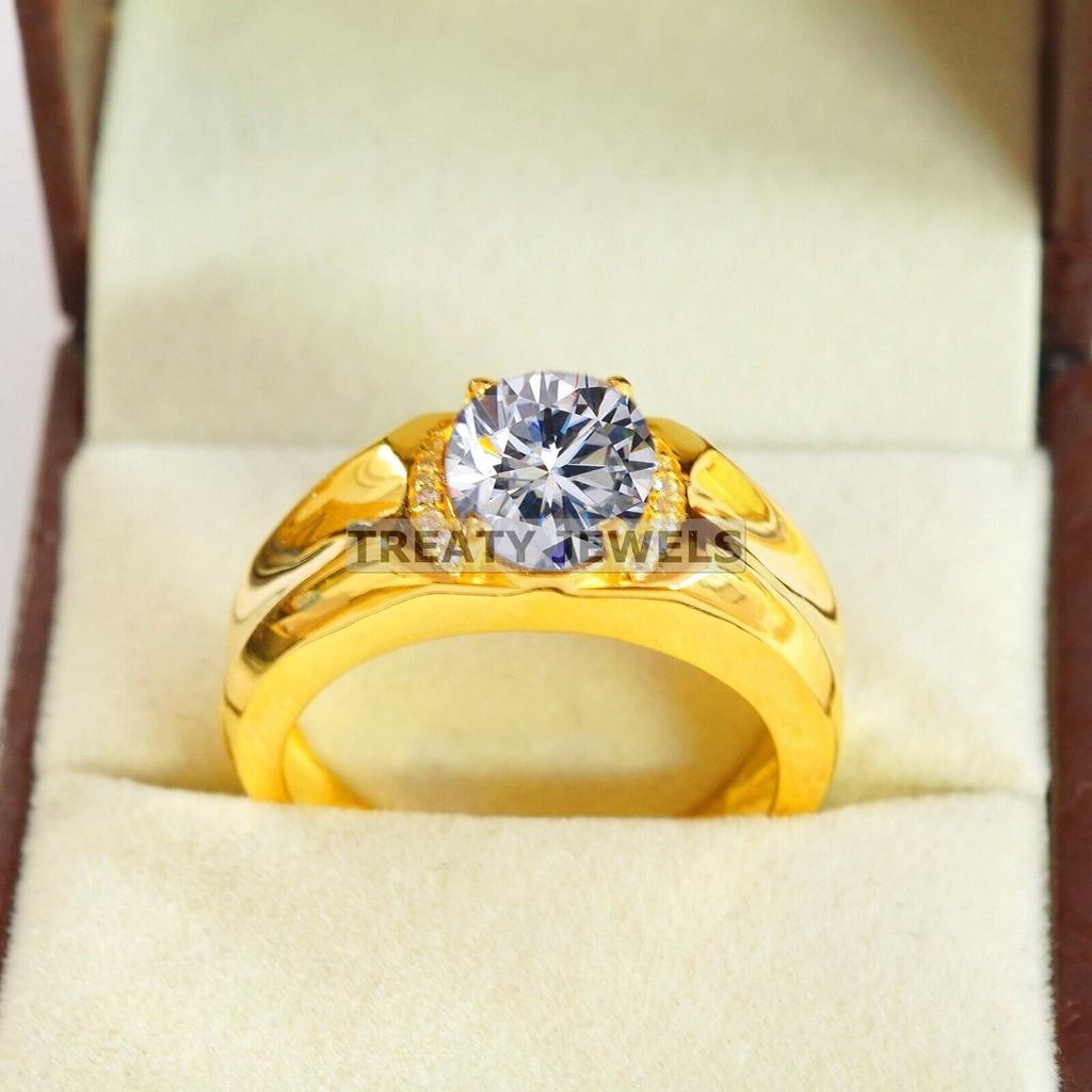 Moissanite Oval Cut With 925 Sterling Silver Gold Plated Ring For Men's #B276 JL375681922841