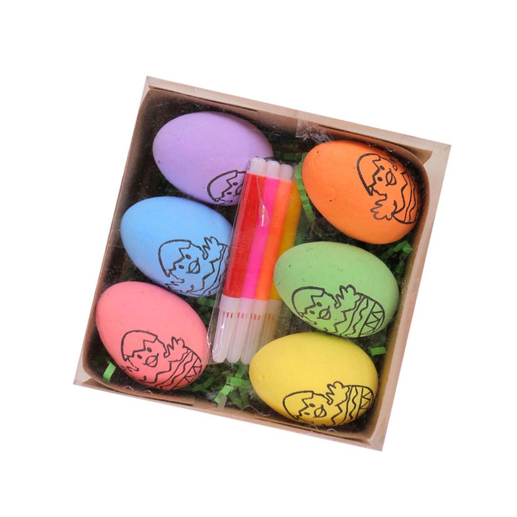 Set/6pc Colorful Easter DIY Hand Painted Eggs Easter Drawing Eggs Kit 6Dying Markers Simulation Hand Painting Decoration