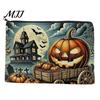 Halloween Themed Pencil Case Storage Bag, Large Capacity Cosmetic with Pumpkin Black Zipper Pouch Castle Skull Print, Smooth Thickened Canvas Toiletry