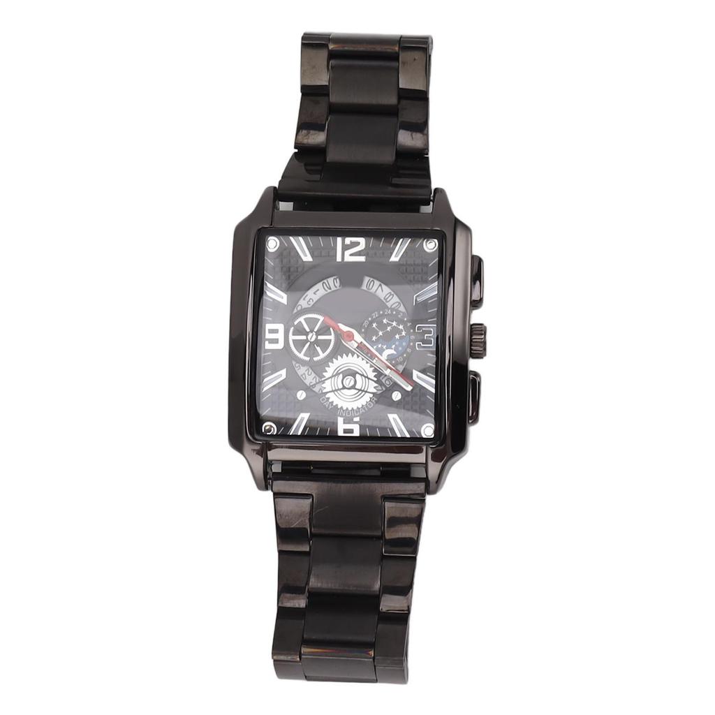 Men Quartz Watch Quadrate Shaped Accurate Time Calendar Stainless Steel Strap Watch for Daily Use