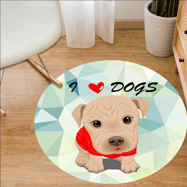 Cute Puppy Round Carpet Computer Chair Mat Hanging Basket Mat Carpet Print Cartoon Children Crawling Carpet Bedroom Decoration