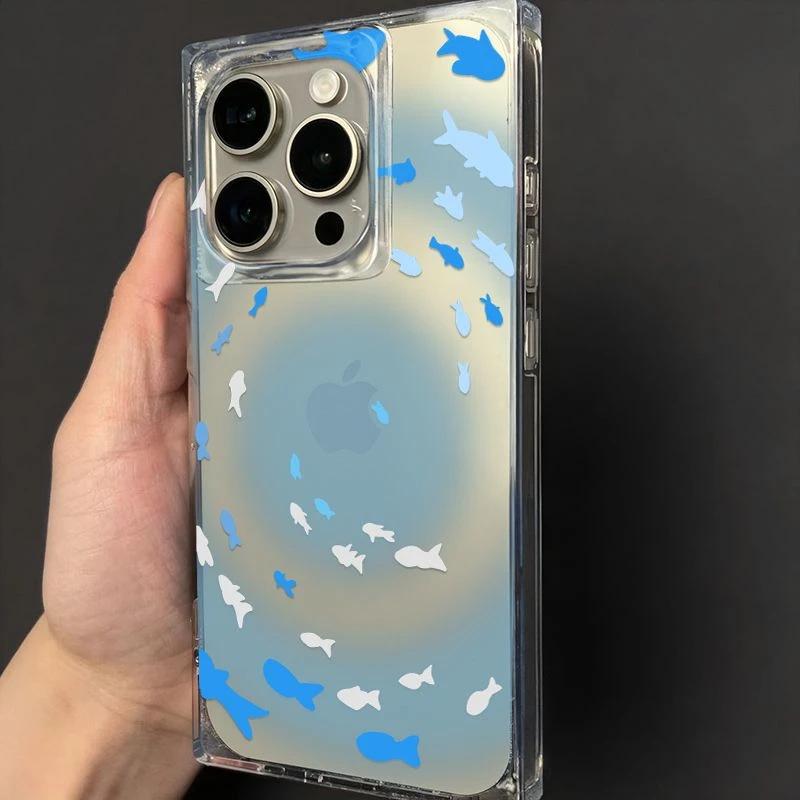 ins whirlpool fish for Apple iPhone16/17promax mobile phone case 15 ice crystal square 1314