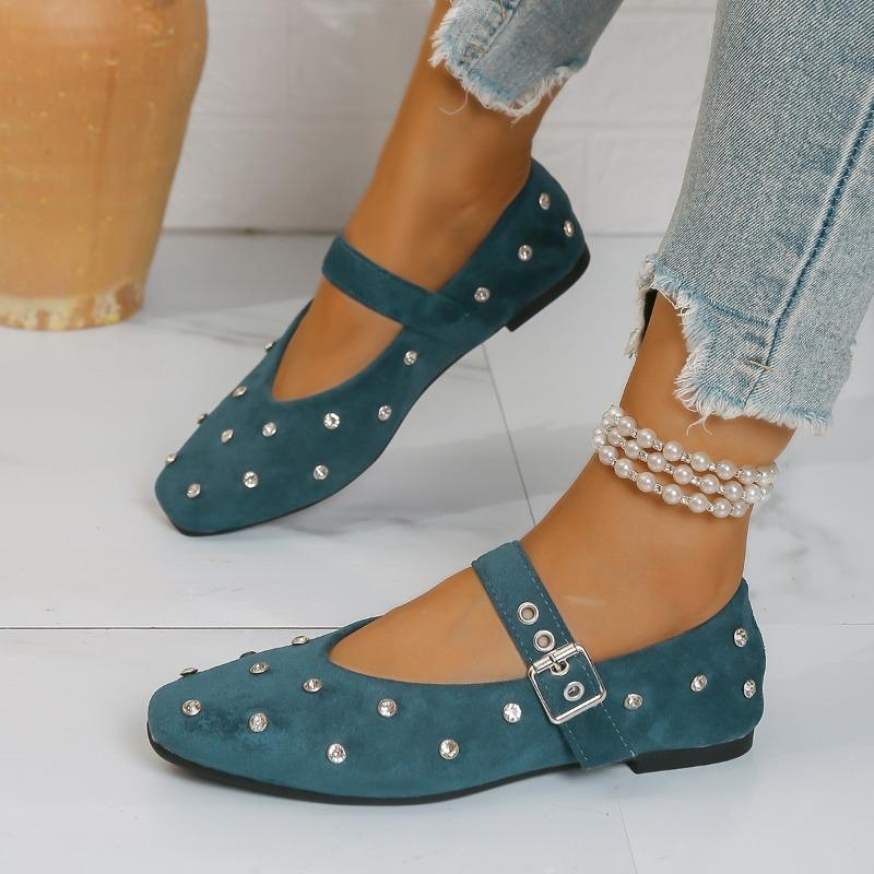Fashion Super Soft Rhinestone Strap Mary Jane Single Shoes Spring and Summer New Flat Gentle Temperament Versatile Flat Shoes