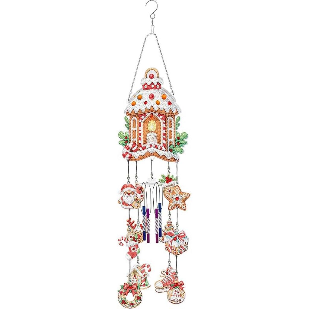 Generic DIY Dotted Diamond Art Painting Wind Chime Kit, Three-Dimensional Sun Catchers Diamonds Dot Paintings Hanging Ornaments, for Spring Garden