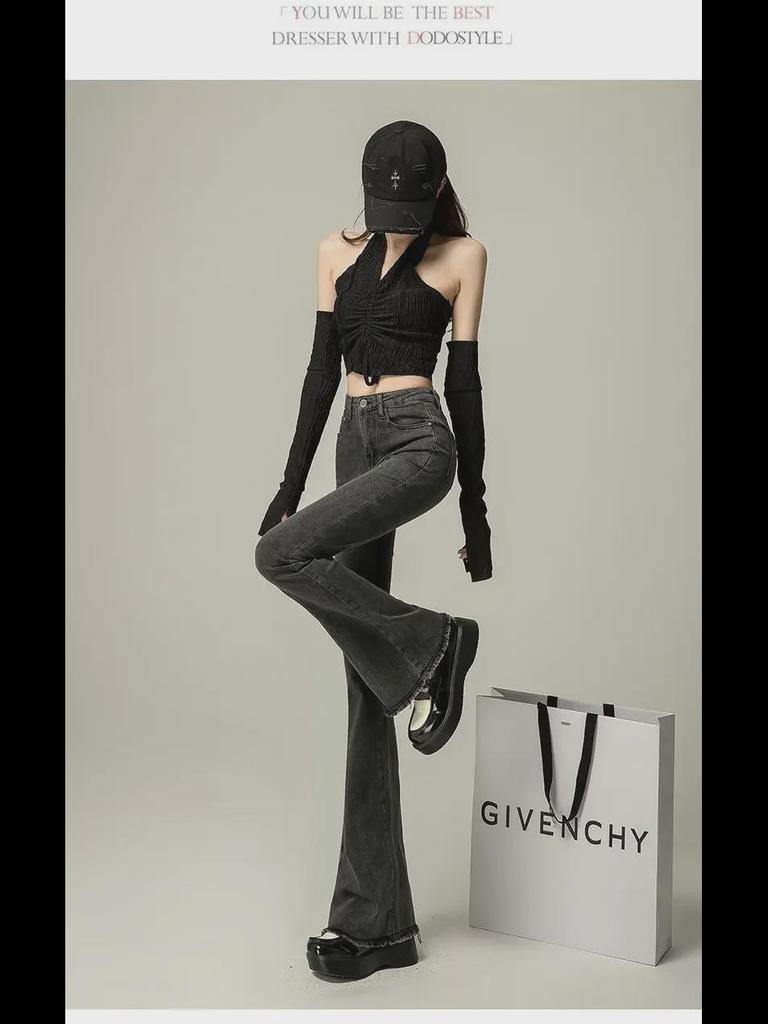 Dámské černošedé rozšířené džíny Petite s vysokým pasem – Strečové slim fit kalhoty na podzim/zimu