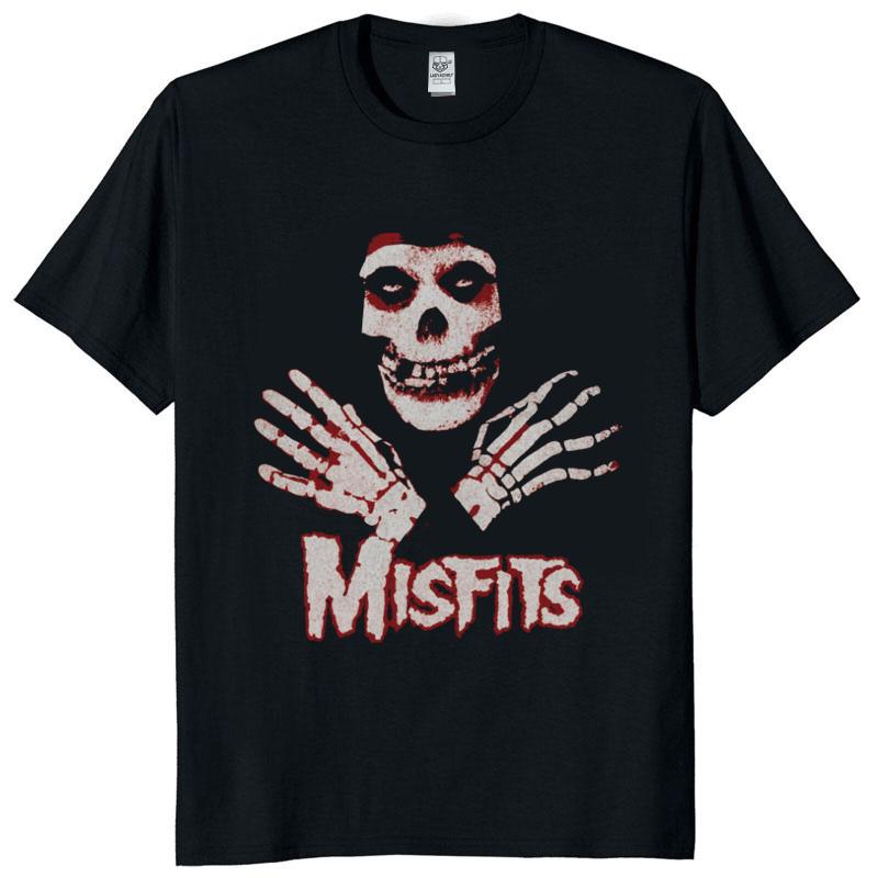 Unisex Vintage Punk Tee Misfits Style Distressed Skull Graphic Classic Streetwear Top Daily Wear