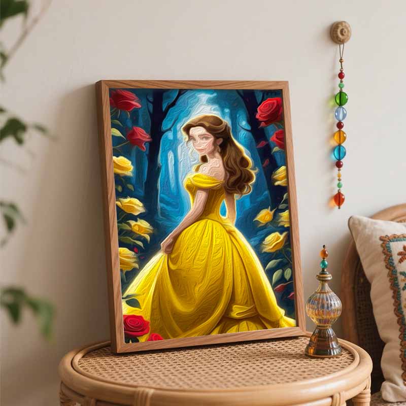 Disney Beauty and the Beast Belle rose oil painting handmade painting kit diy home room decoration gift
