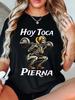 Women's Hoy Toca Pierna Weightlifting Graphic T Shirt Casual Crew Neck Optimistic Skull Design Comfortable T Shirt Summer Y2K Top