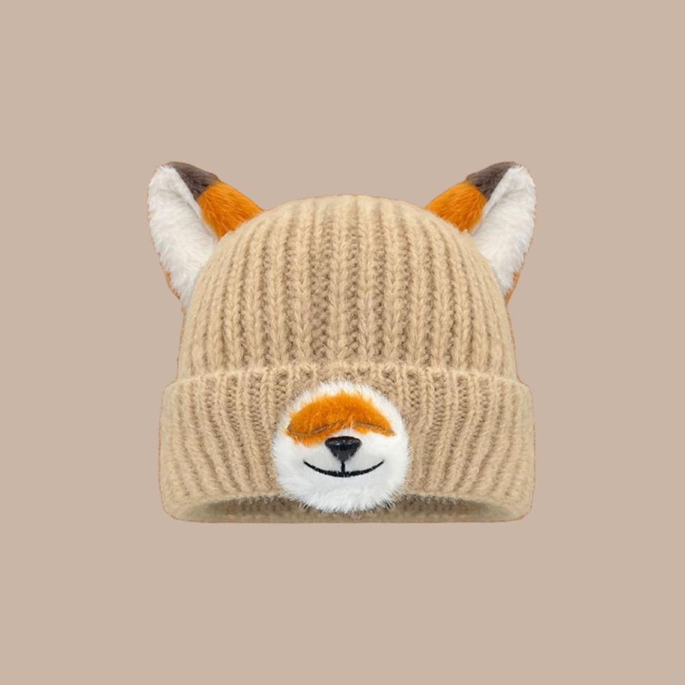 Cartoon Design Pullover Hats Thickened Winter Beanies Y2K Fox Ears Beanies  for Women and Men