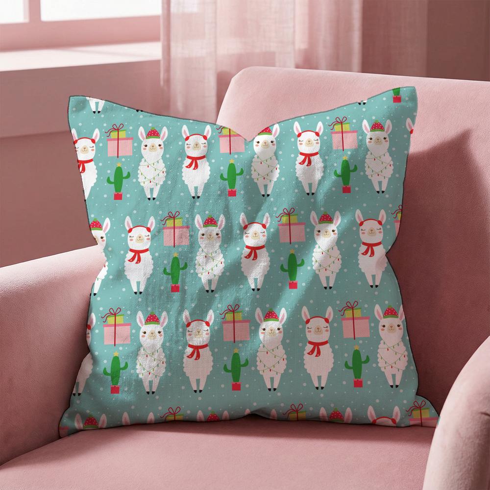 Cartoon Llama Pattern Cushion Cover Multi-Scene Pillow Cover for Home & Car - Reversible, Soft & Durable for Daily Use