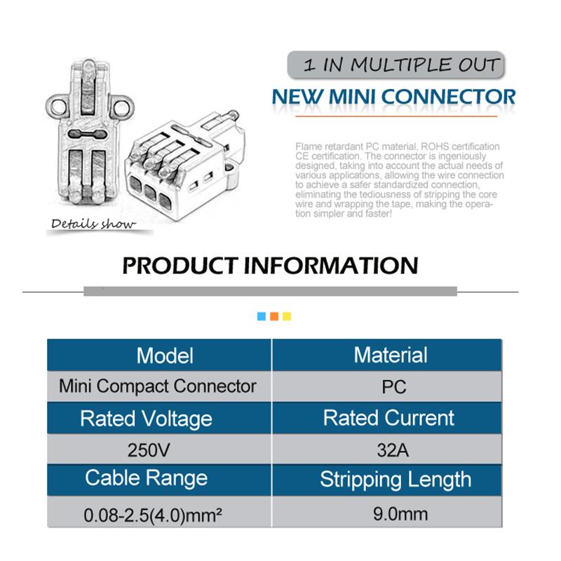 5/10PCS Mini Fast Compact Splicing Conductor Connector 1 In Multiple Out Splitter Splicing Terminal Block M3 Screw Fixing Hole