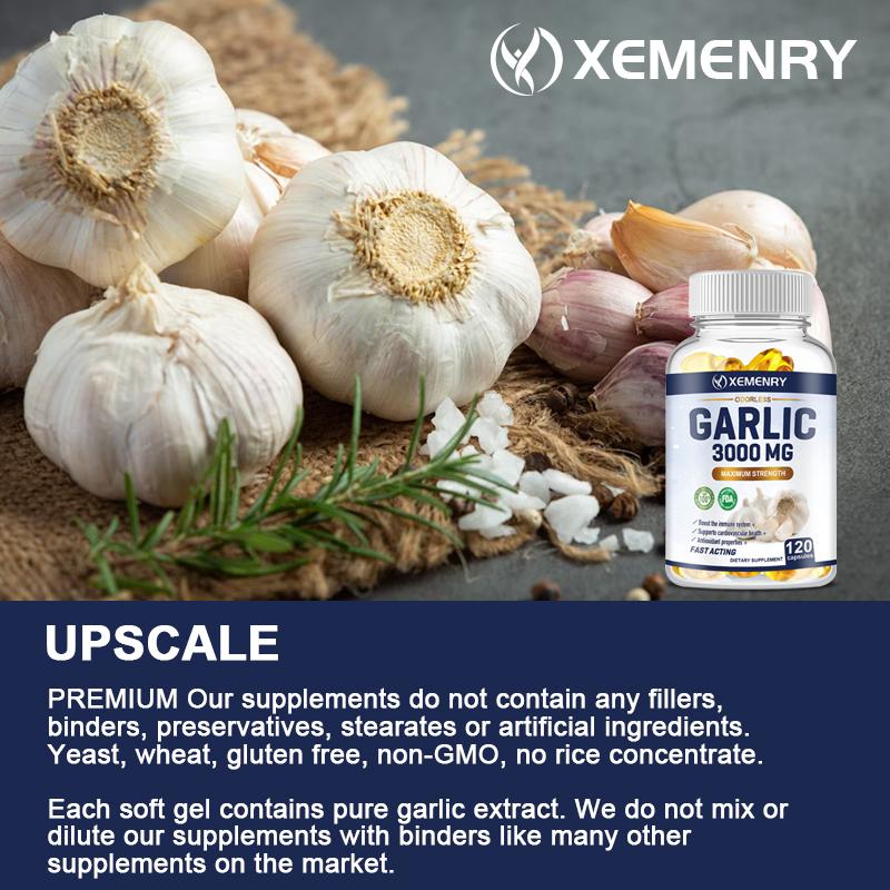 XEMENRY Odorless Pure Garlic Capsules, All-Natural, Boosts the Immune System, Suitable for Adults