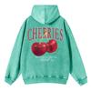 Trend Women Acid Wash Hoodies Fresh Red Cherries Prints Sweatshirts Oversize Pocket Cotton Pullovers Street Female