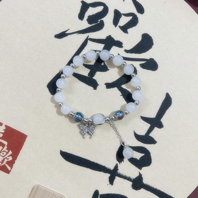 Elegant Beaded Elastic Rope Bracelet - Vintage Chinese Glass Beads for Girls