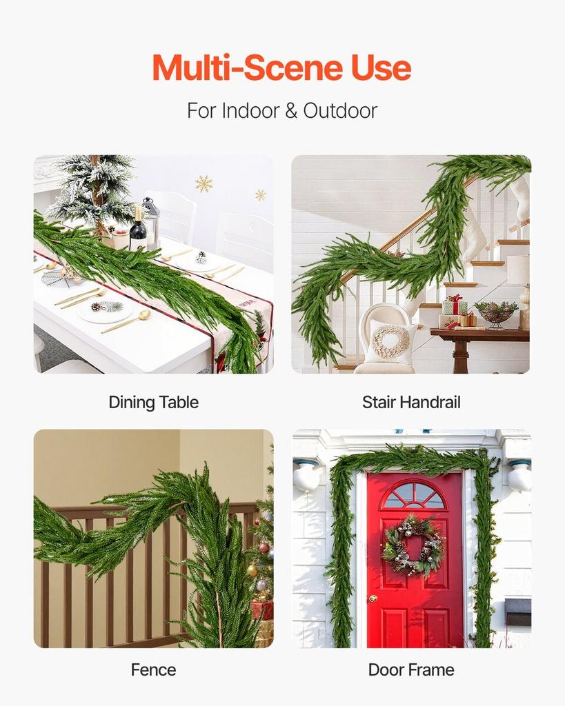 Christmas Garland, 1828 mm Realistic Norfolk Pine Garland, Evergreen Real Touch Artificial Faux Greenery Garlands, for Holiday Indoor Outdoor Xmas