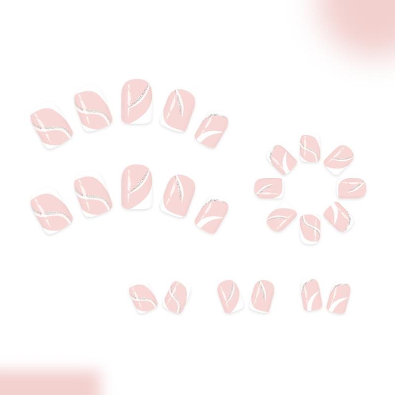 Quadratische Aufklebenagel Falschnagel Glitzer Klebt auf Nagel Künstlicher Acrylnagel 24 Stück Aufklebenagel für Frauen und Mädchen