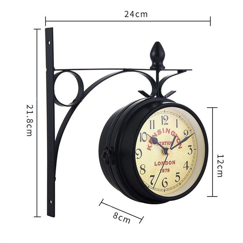Outdoor Garden Train Station Double Sided Wall Clock Retro Wrought Iron Metal Wall Clock